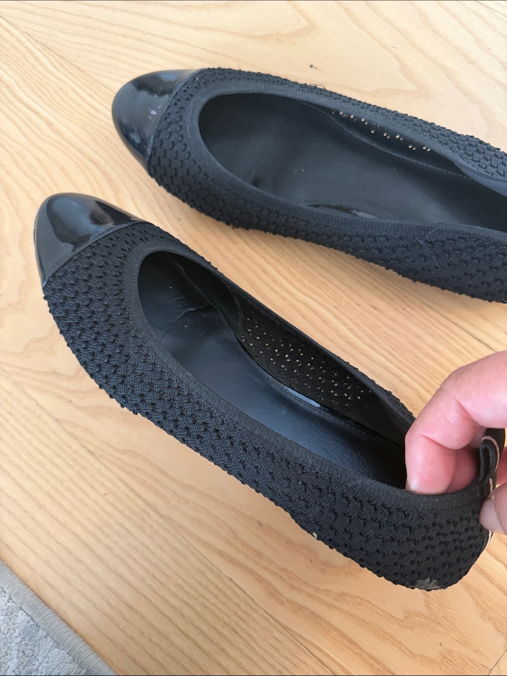 Michael Kors  Women's Black Knit Slip-On Flats with Glossy Cap Toe